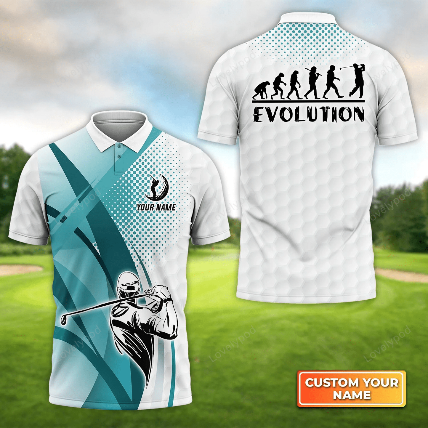 Golfing evolution blue pattern - personalized name 3d polo shirt gift for golfers GY1217