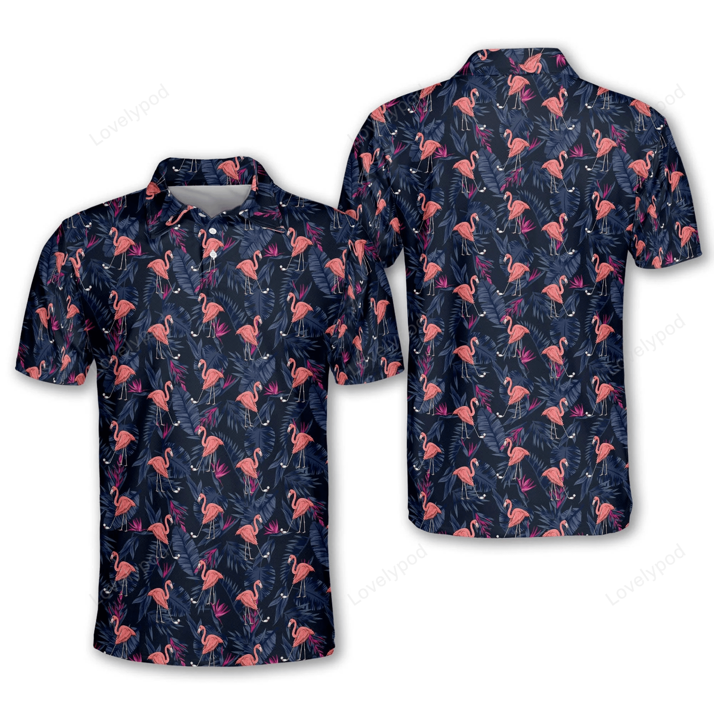 Floral flamingo tropical sports golf polo shirt  ,personalized golf polo shirts for men, men's golf shirts short sleeve dry fit GY1250