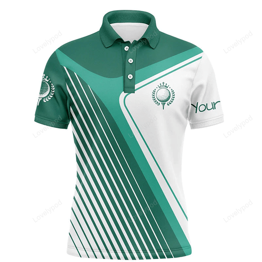 Mens golf polo shirts custom name, green and white plaid team mens golf tournament polo shirts GY1262