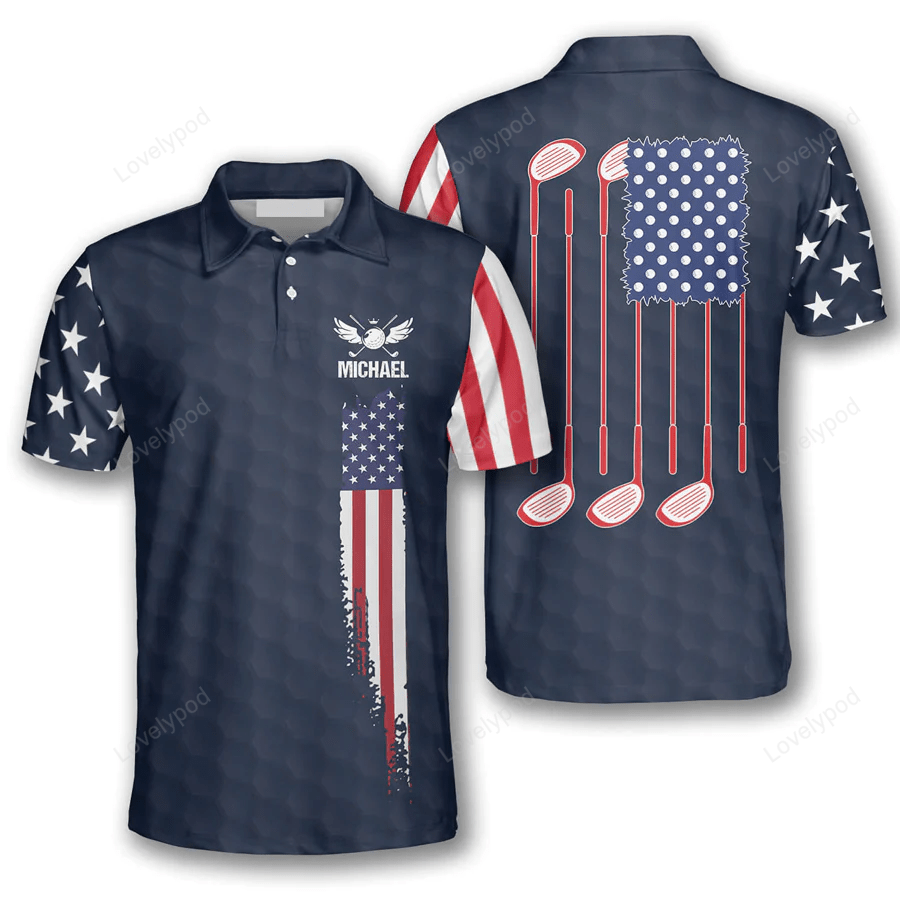 American flag navy custom golf polo shirts for men, custom name men's golf shirts short sleeve size s-5xl GY1191