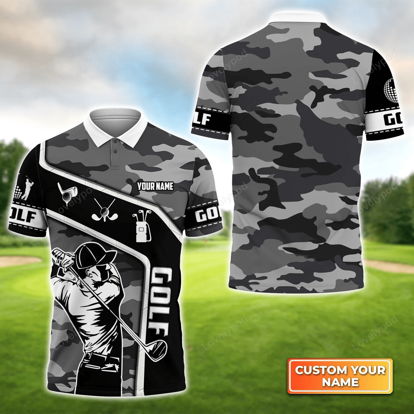 Unisex 3d graphic golf camo pattern personalized name 3d polo shirt gift for golfer GY1238