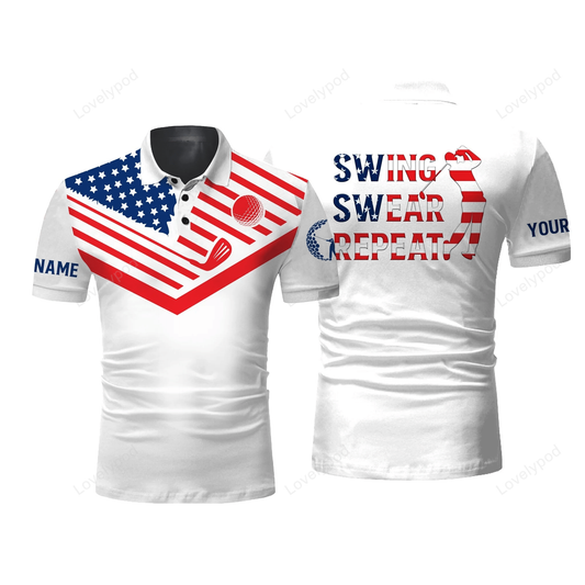 Golf men polo shirt - american flag 4th july custom name apparel - personalized gift for golf lover GY1154