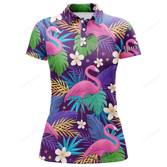 Women golf polo shirt colorful floral flamingo pattern tropical leaves custom team golf polo shirts GY1160