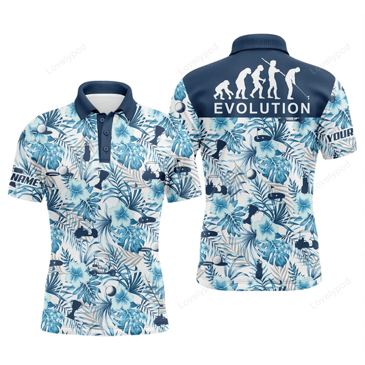 Evolution golf men polo shirt - custom name blue tropical plant pattern apparel - personalized gift for golf lover GY1209