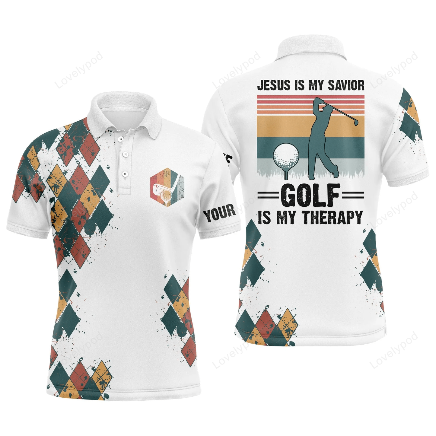 Jesus, golf men polo shirt - custom name vintage apparel - personalized gift for golf lover - jesus is my savior golf is my therapy GY1201