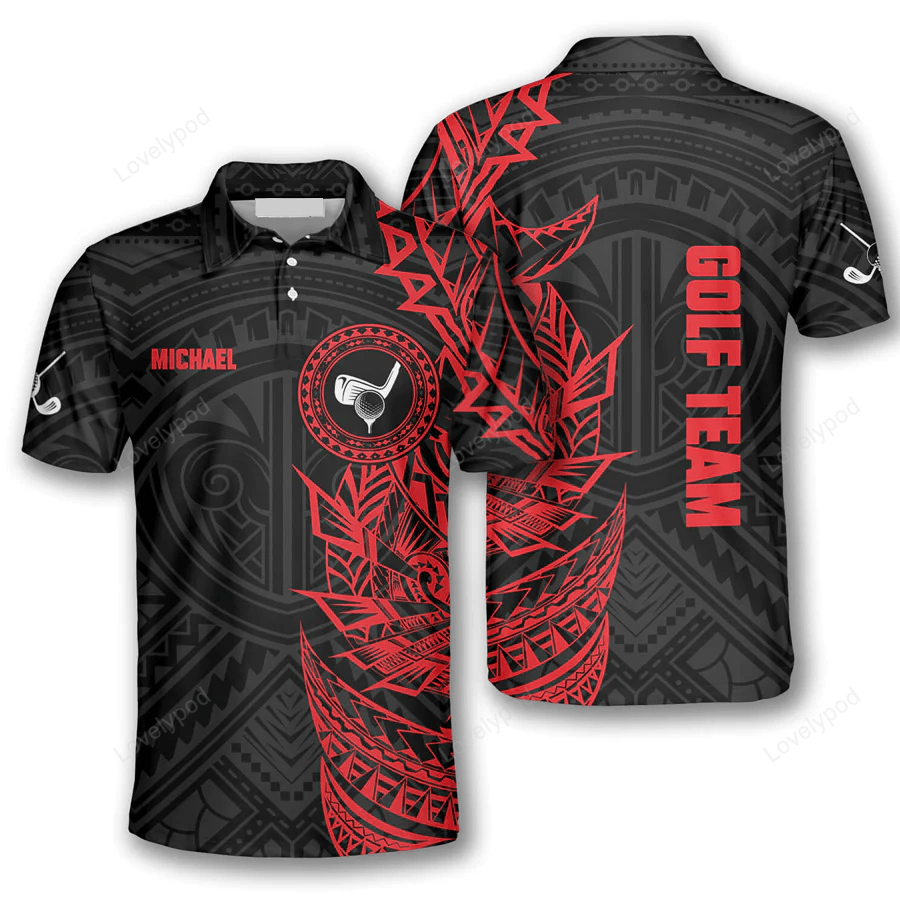 Tribal tattoo red version custom golf polo shirts for men, custom name men's golf shirts short sleeve size s-5xl GY1226