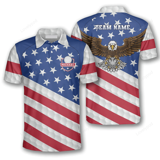 Patriotic american flag eagle custom golf polo shirts for men, custom name men's golf shirts short sleeve size s-5xl GY1239