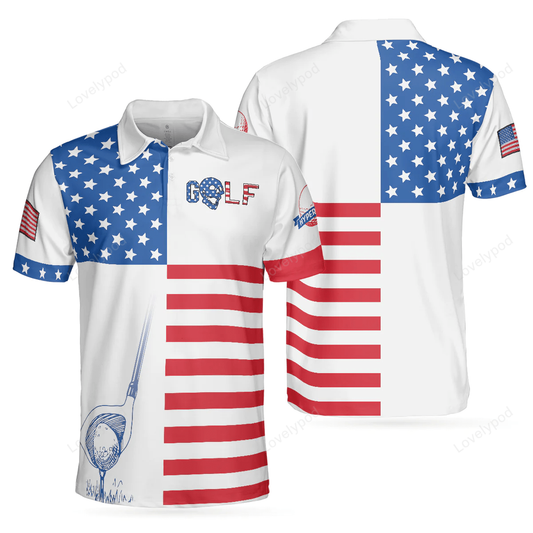 Horizontal stripes pattern short sleeve golf polo shirt, american flag polo shirt, patriotic golf shirt for men GY1243