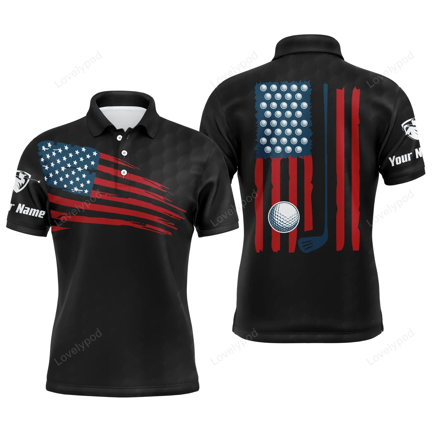 Golf men polo shirt - custom name american flag multicolor apparel - personalized gift for golf lover, 4th july patriotic GY1245