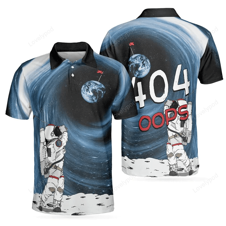 Funny astronaut golfing outer space 404 oops men 3d all over print polo shirt size s-5xl GY1258