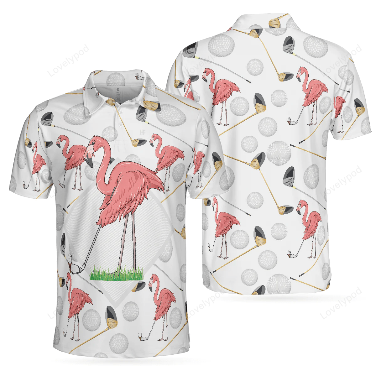 Flamingo golfer polo shirt, pink flamingo golf polo shirt, flamingo themed short sleeve shirt for golfers GY1248