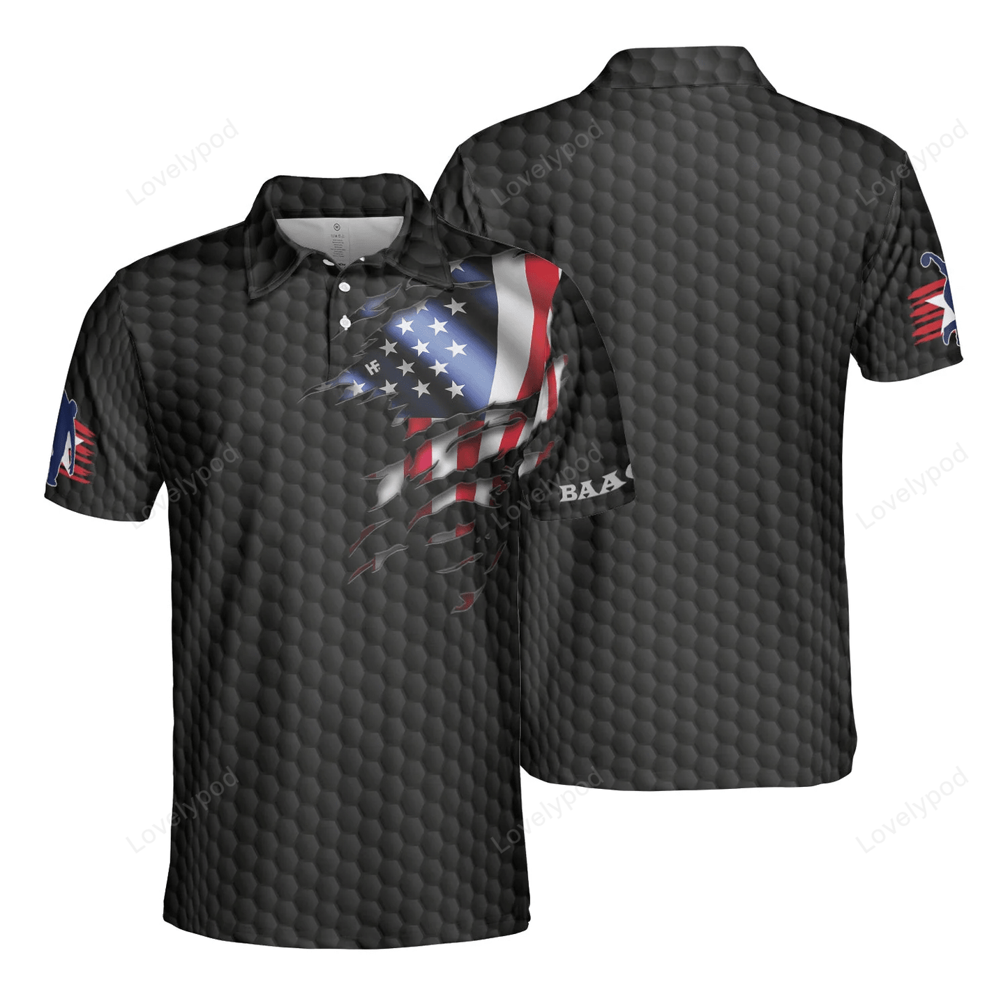 Black american flag golf custom polo shirt, personalized golfing shirt design GY1307