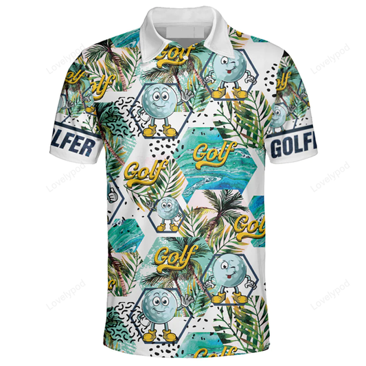 Men’s hawaiian style golf polo shirt, moisture-wicking short-sleeve shirt for men, skew collar shirt gift GY1315