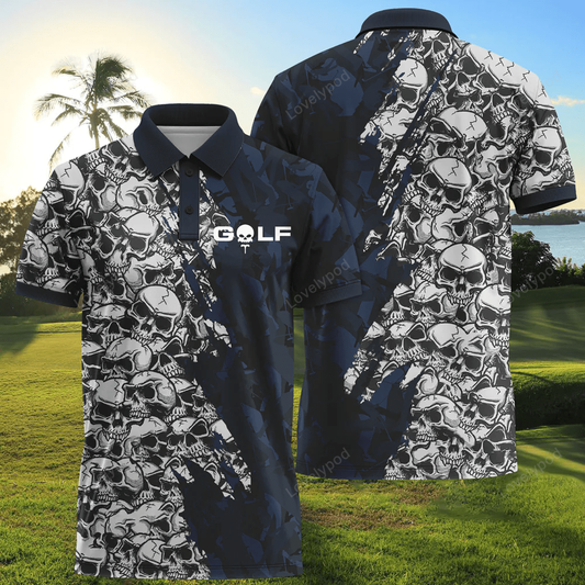 Skull printing dark blue golf 3d all over print polo shirt size s-5xl GY1295