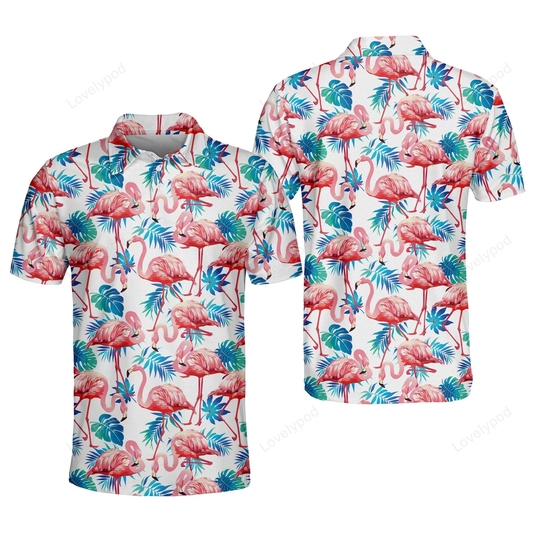 Floral tropical flamingo tropical golf polo shirt GY1286