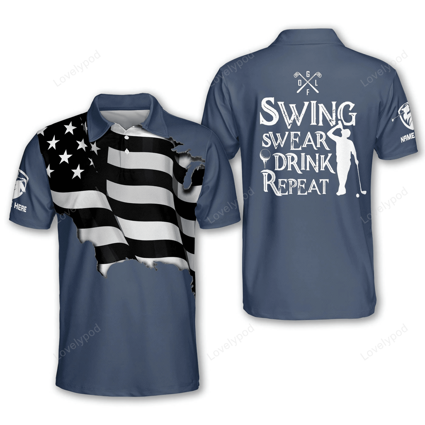 Swing swear drink repeat american flag golf polo shirt , men's golf shirts short sleeve size s-5xl GY1321