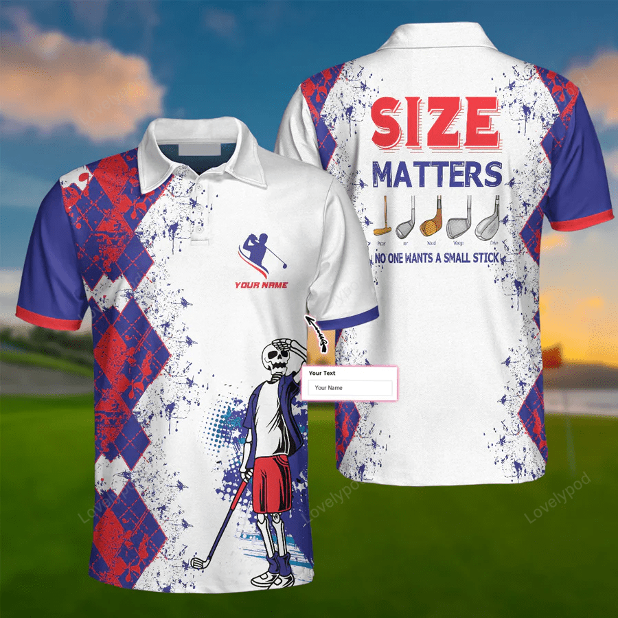 Size matters no one wants a small stick custom polo shirt, personalized golfing shirt design, argyle pattern shirt GY1338