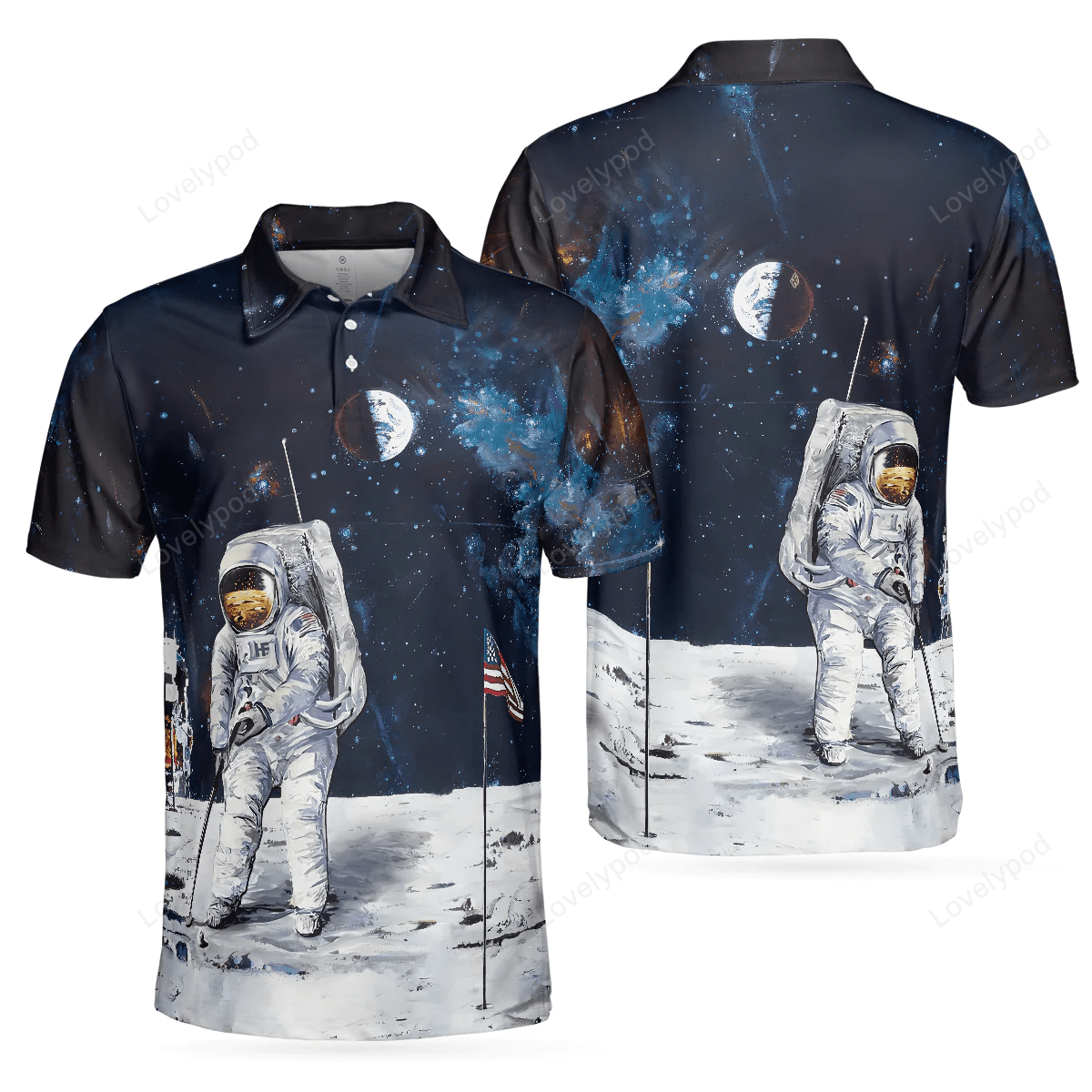 Astronaut moon golf short sleeve polo shirt for golf, american flag polo shirt, best golf shirt for men GY1329