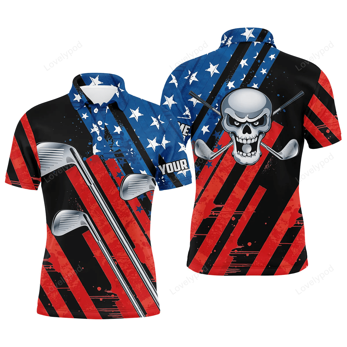 American flag golf skull patriotic golf clubs black men polo shirts custom team golf polo shirt GY1341