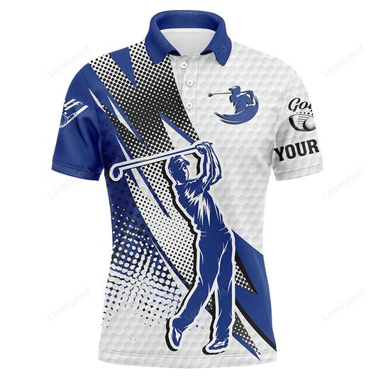 Mens golf polo shirts custom name white and blue polo golf shirts for men, custom team golf shirt GY1353