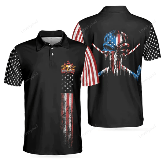 8-ball american flag short sleeve pattern wet paint skull golf polo shirt, dark theme american flag polo shirt, best golf shirt for men GY1360