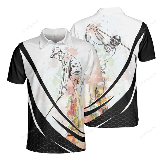 Watercolor golf polo shirt, men’s golf shirts, swing golfer polo for golfer men tee GY1358