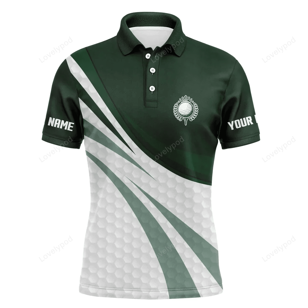 Green and white golf shirt custom name men golf polo shirts, men green golf polo, golfer gifts GY1362