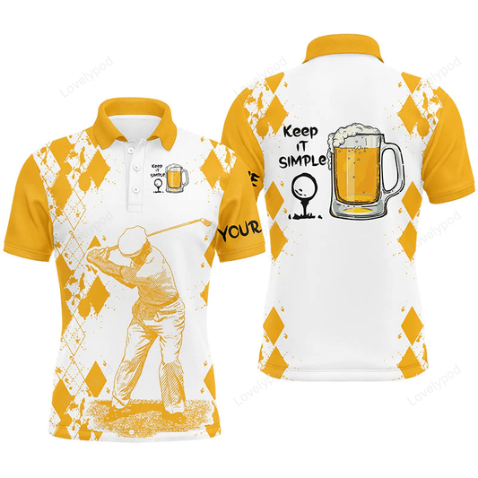 White yellow mens golf polo shirt keep it simple golf & beer custom name golf gifts for men, dad GY1367