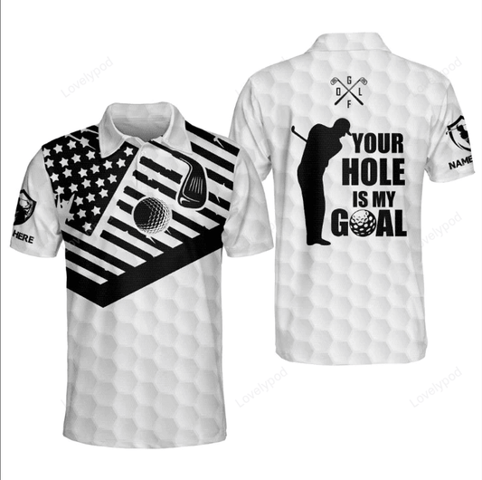 Personalized name golf polo shirt, your hole is my goal golf polo shirt, golf club shirt, gifts for golfers GY1434