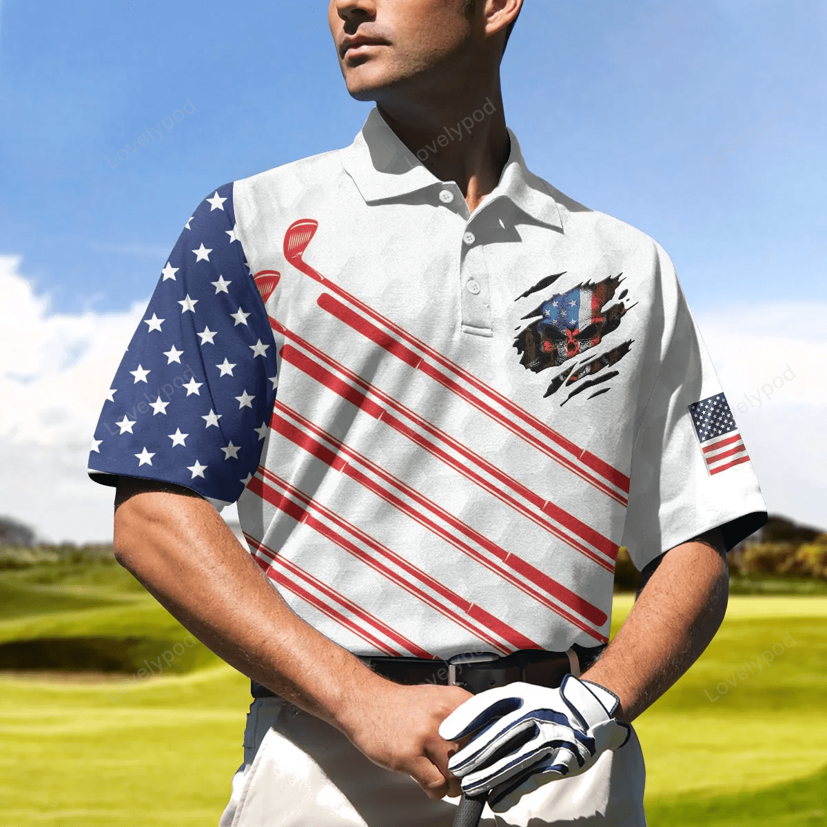 Golf american flag short sleeve polo shirt for men GY1413