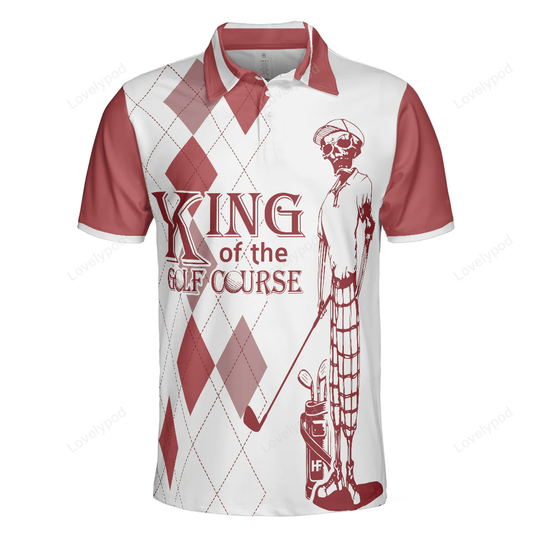 Red argyle pattern skeleton golfer men polo shirt, king of the golf course golf polo shirt GY1568