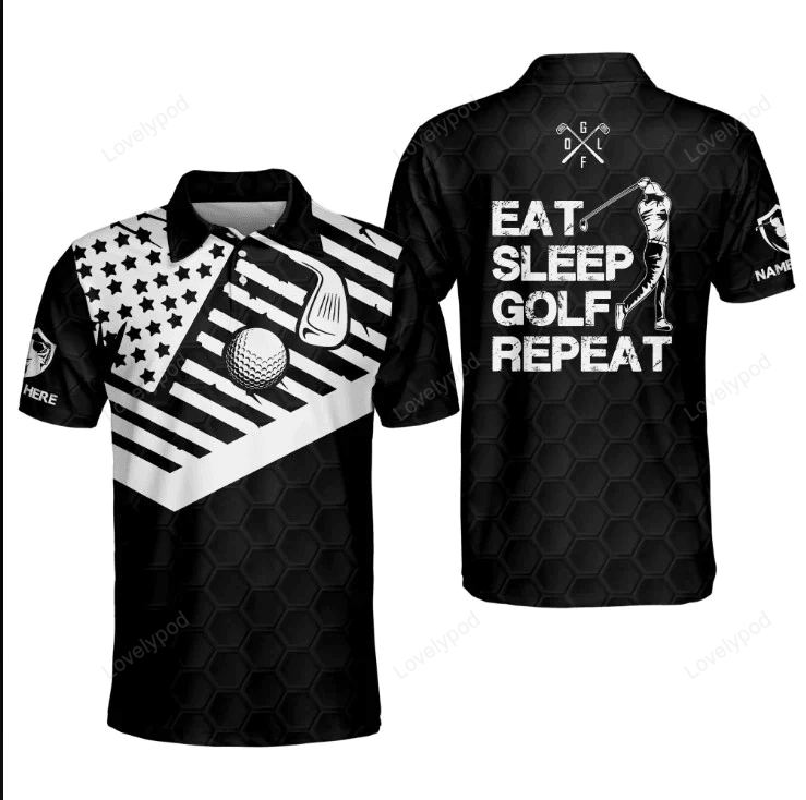 Eat sleep golf repeat golf polo shirt, personalized polo shirt for men, golf player shirt, golf 3d apparel GY1621