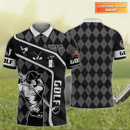 Golf customized name 3d all over printed golf black polo shirt, gift for golf lover, team GY1581