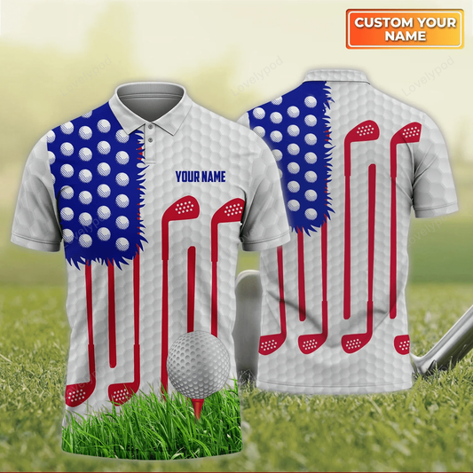 Golf american flag personalized name 3d polo shirt for men, gift for golf lover, team GY1658