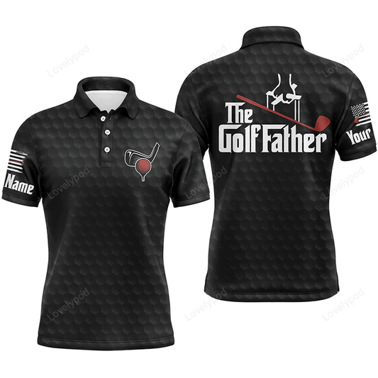 Golf men polo shirt - custom name black golf ball pattern apparel - personalized gift for golf lover, team, golfer, patriotic GY1372