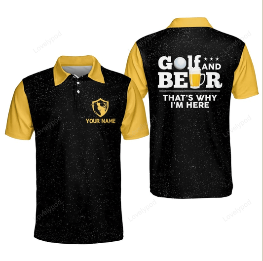 Personalized 3d funny golf polo shirts for men golf and beer men's golf shirts GY1369