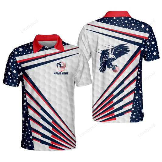 Personalized funny golf shirts for men, eagle american flag men's golf shirts short sleeve GY1379