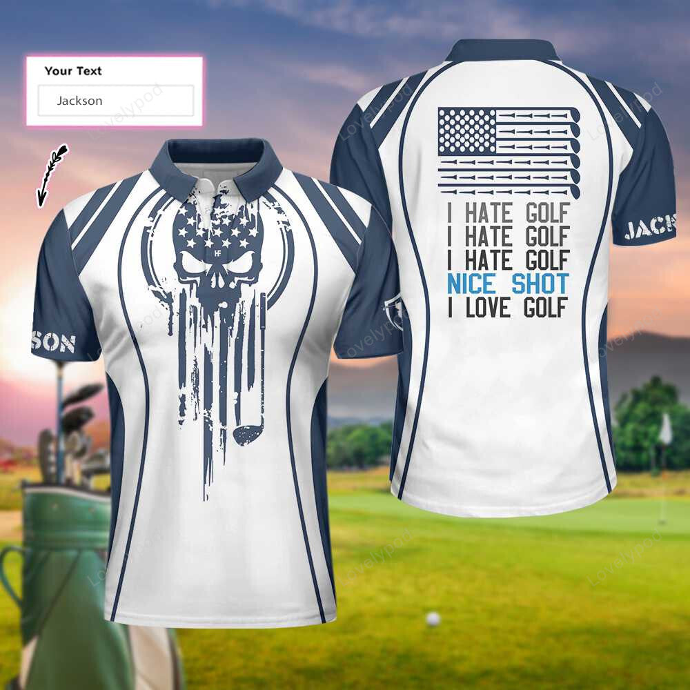 Skull golf shirt for men custom polo shirt, personalized skull american flag golf polo shirt GY1384