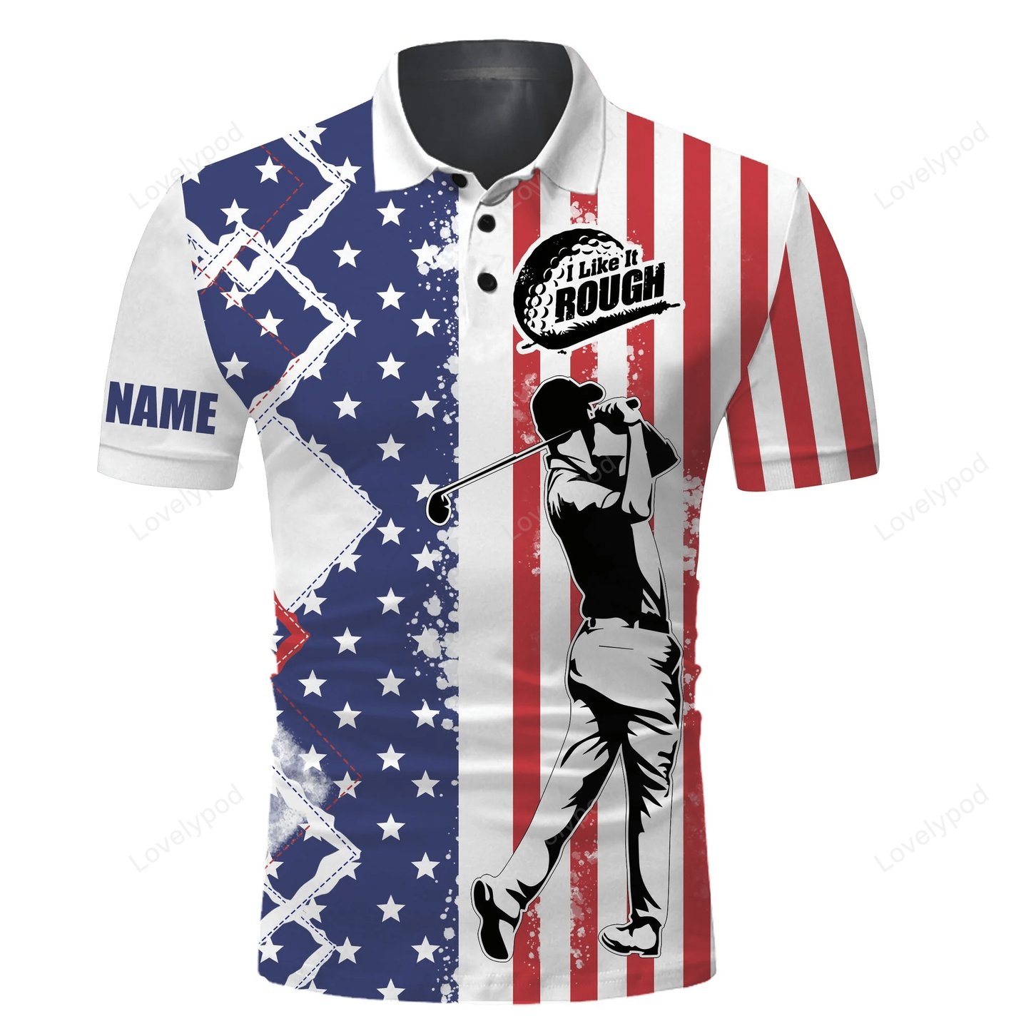 Golf custom name men polo shirt, american flag patriotic apparel, personalized best gift for golf lover GY1404