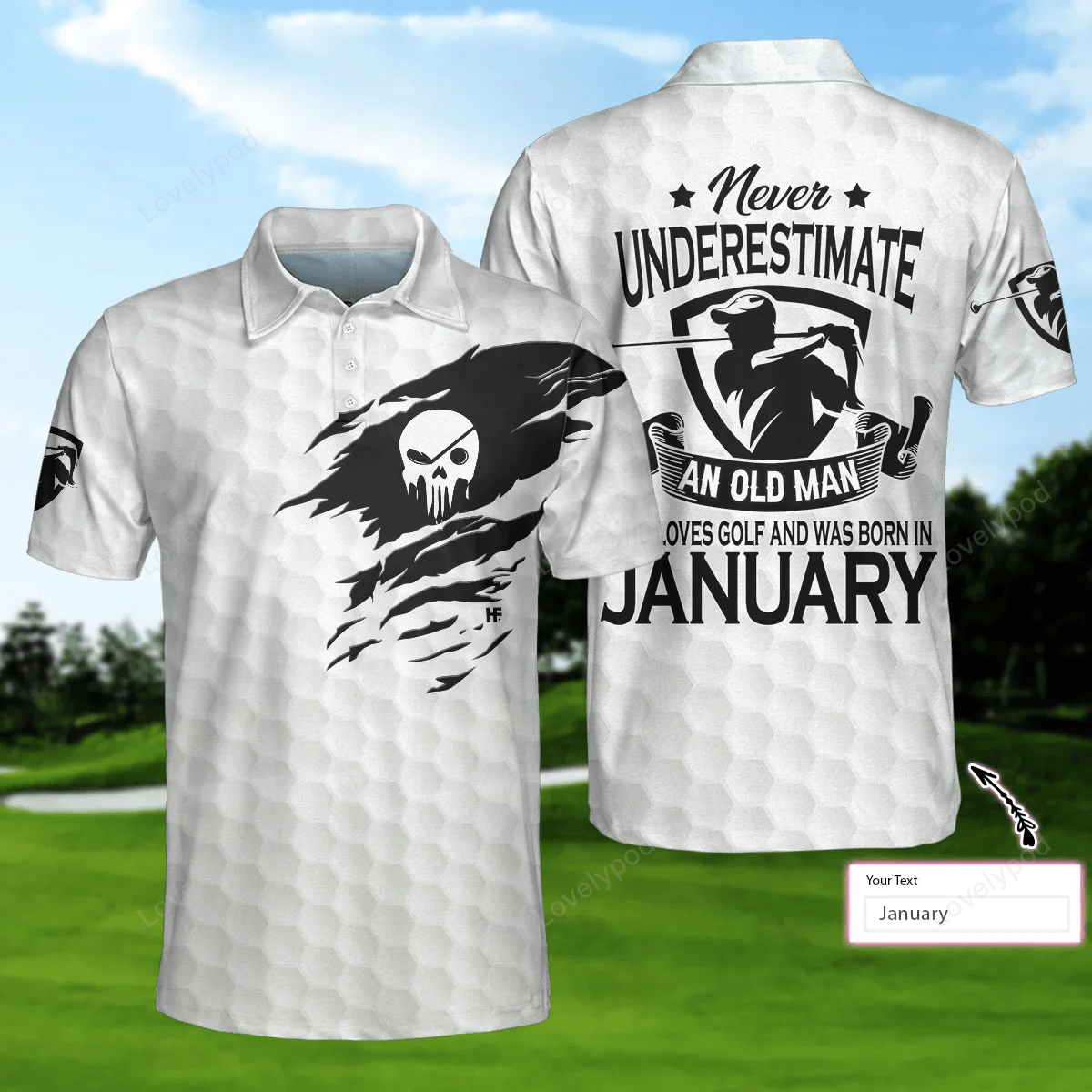 Personalized never underestimate a golfer born in month custom polo shirt, cool skull golf shirt for men GY1399