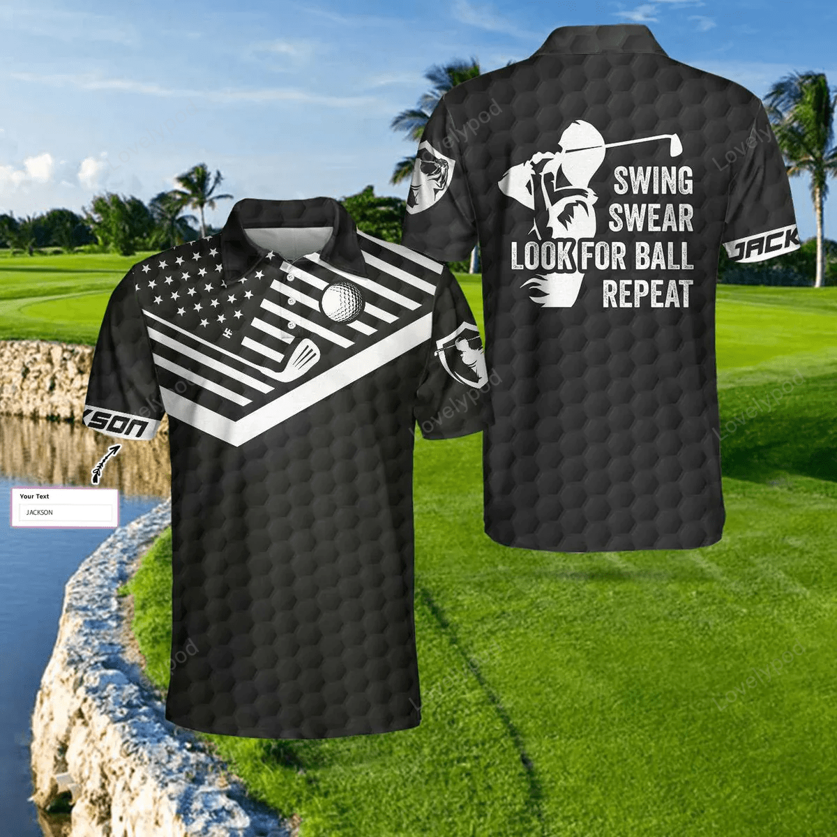 Golfing instructions custom polo shirt, personalized black american flag polo shirt, cool golf shirt for men GY1394