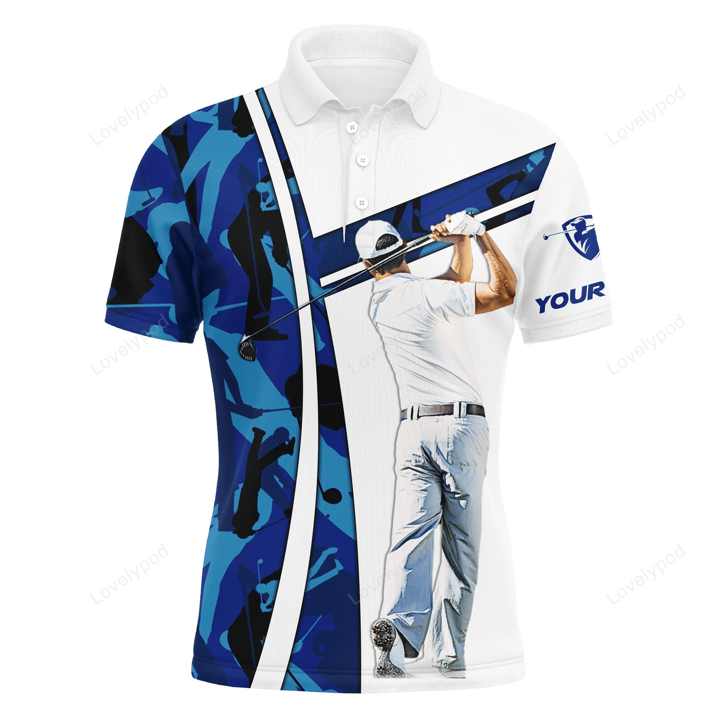 Golf custom name men polo shirt - blue camo men golfing apparel - personalized best gift for golf lover, team, golfer GY1406