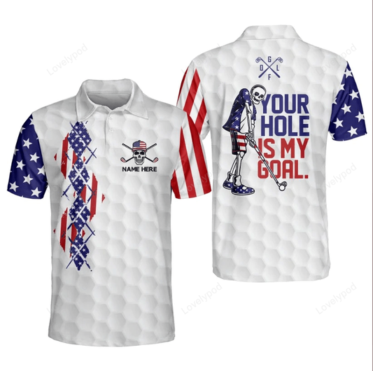 Funny golf shirts for men, your hole is my goal men's skull golf shirts short sleeve polo dry fit GY1397