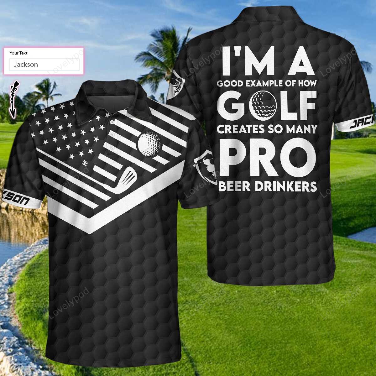 I'm a golf pro and beer drinker custom polo shirt, personalized golf american flag polo shirt, golf shirt for beer lovers GY1415