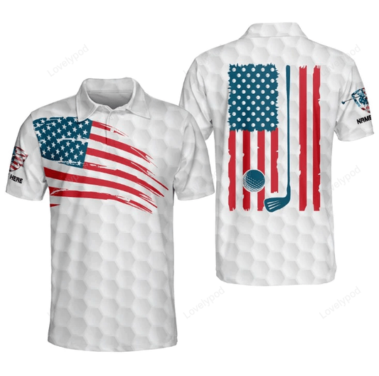 Proud golf american flag golf polo shirt, personalized polo shirt for men, golf player shirt, golf 3d apparel GY1425