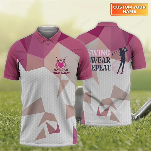 Swing swear repeat, personalized name 3d polo shirt for golfers GY1451