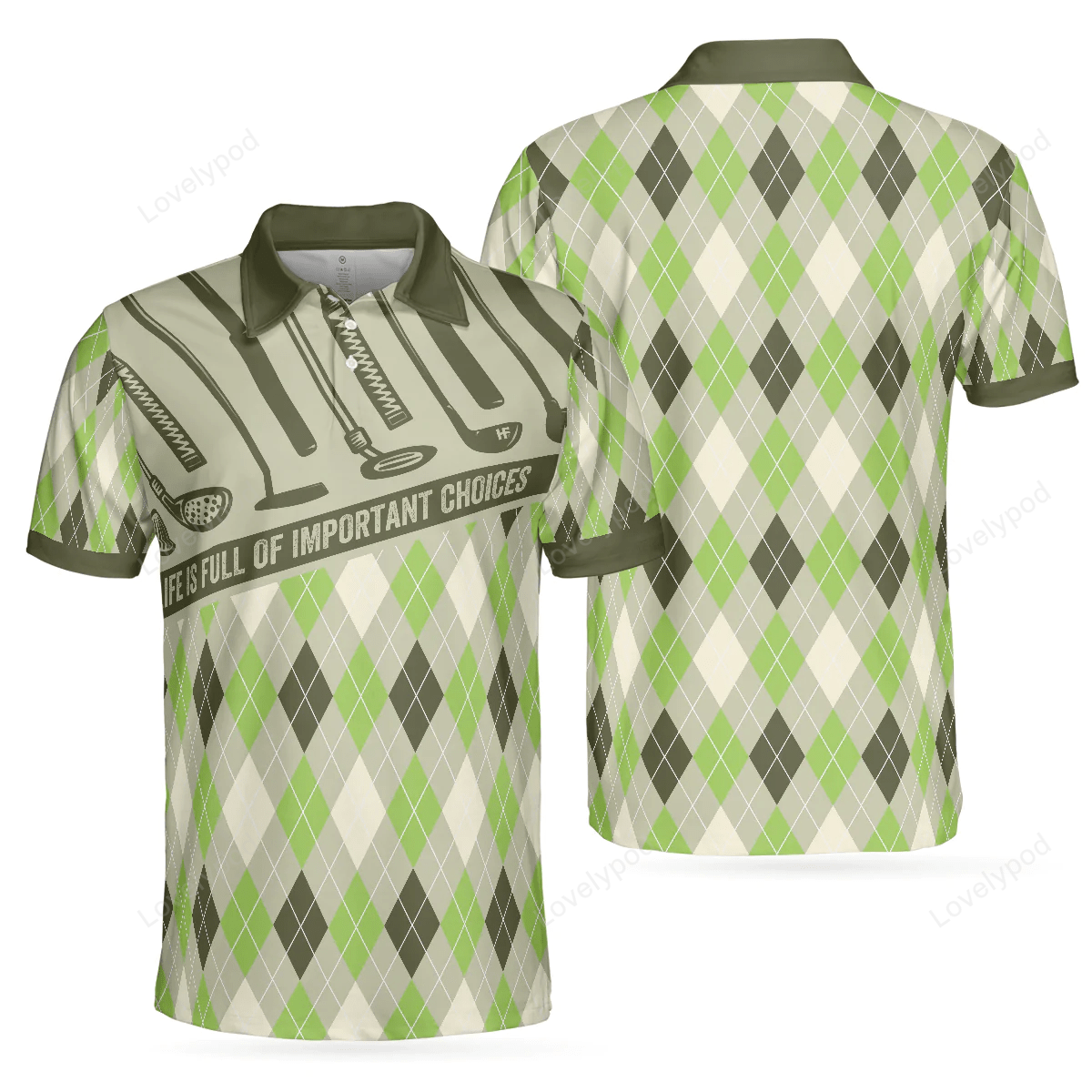 Argyle pattern golf men polo shirt, life is full of important choices shirt for men GY1459