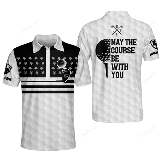 May the course be with you golf polo shirt, men's golf gift, dad t-shirts gifts, golf ball tees GY1480