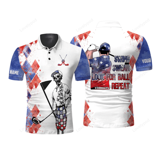 Golf custom name men polo shirt - american flag 4th july apparel - personalized best gift for golf lover, team GY1476