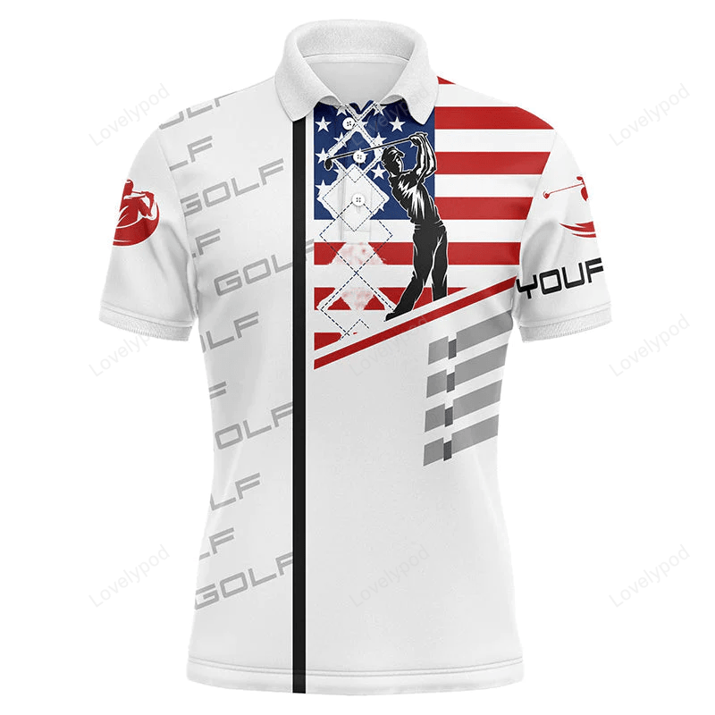 Golf men polo shirt - american flag patriotic custom name apparel - personalized gift for golf lover, team GY1482